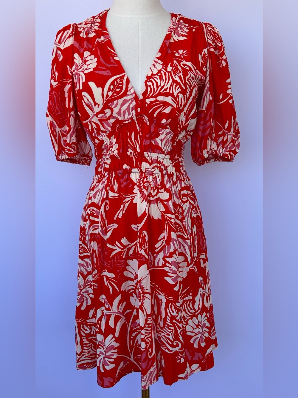 Abel the Label Anthropologie Boho Floral Pouf Sleeve Dress Smocked Waist Small